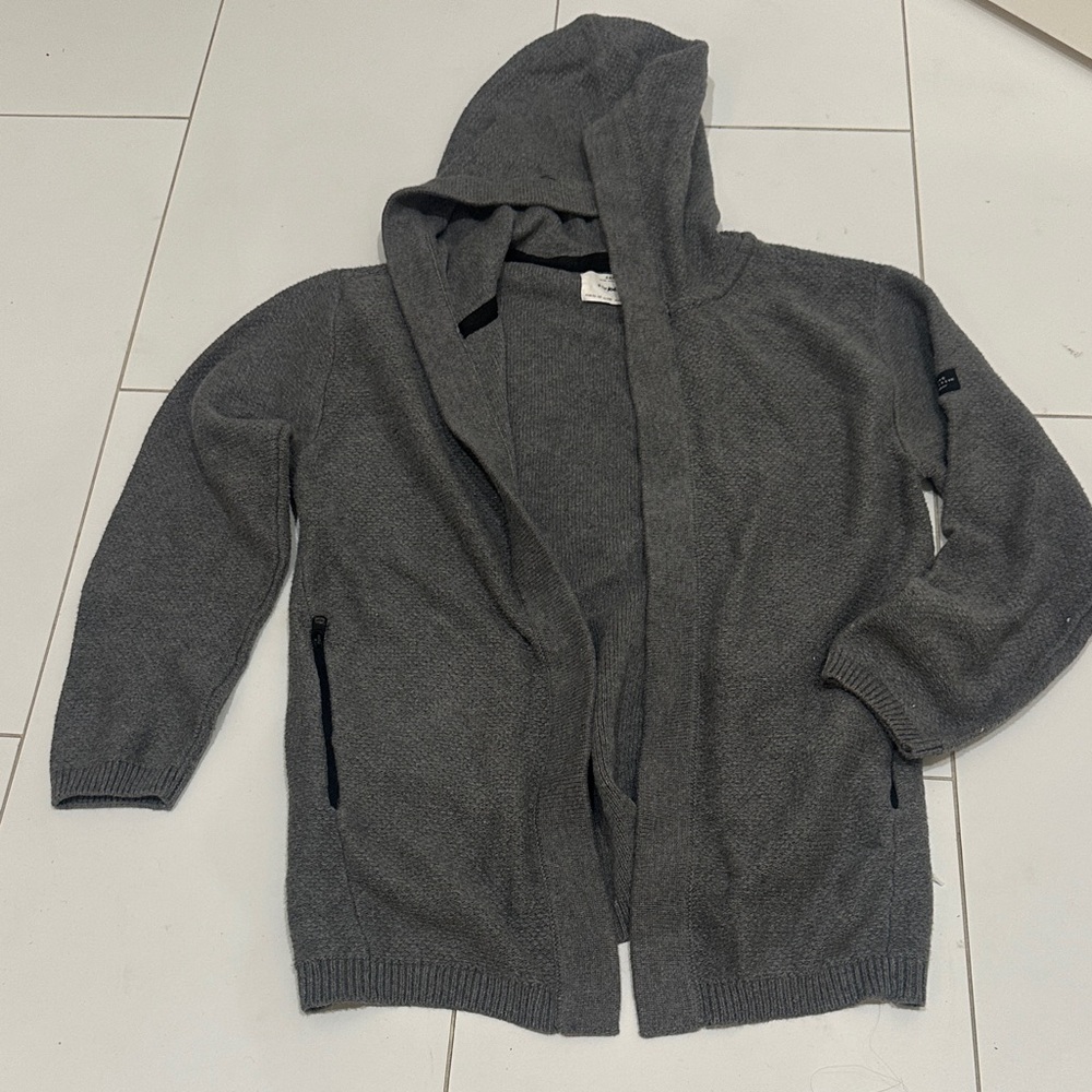 Zara knit boys Charcoal Gray Cardigan with Hood 11/12Y